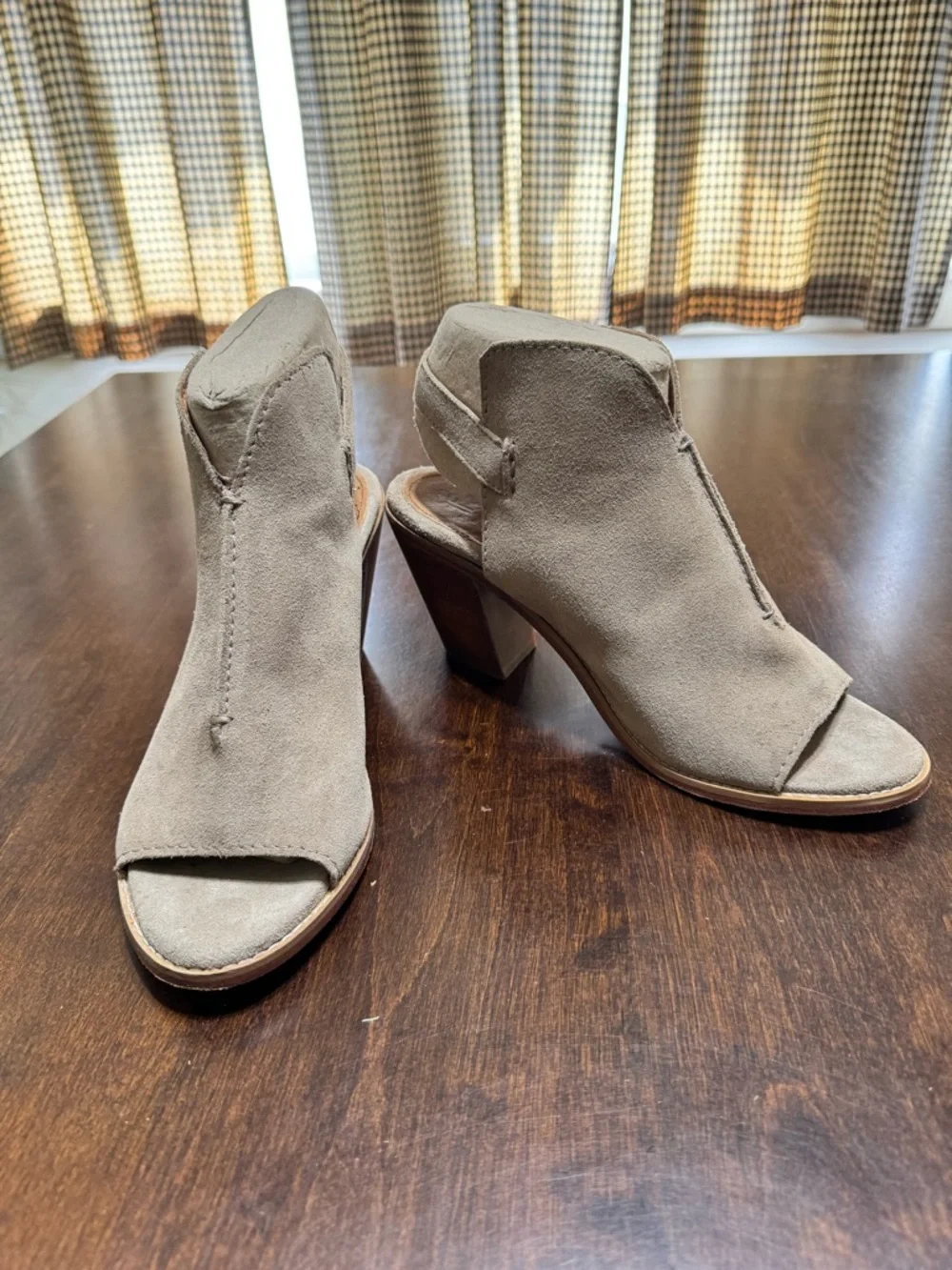 Frye Taupe Suede Open-Toe Block Heel Mules - Picture 2 of 5